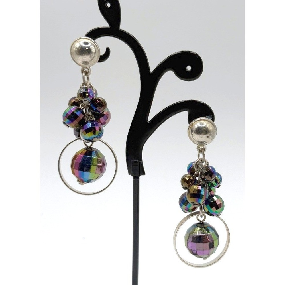 Silver Tone AB Rhinestone Dangle Earrings‎ 2" Drop Sparkle